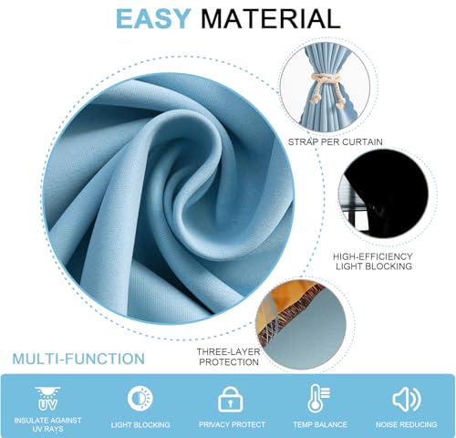 Self Adhesive Curtains - No Drilling, No Rod, Easy to Install Blackout Curtains for Window Blinds,Bedroom(Lake Blue 35 * 59in-1P) - color: Lake Blue, size: 35"W x 59"L (Pack of 1)