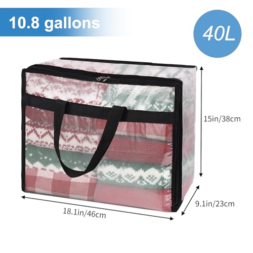 Fixwal Blanket Storage Bags With Zipper, 40L Mesh Clear Closet Organizers and Storage Containers for Bedding Duvet Comforter Underbed, 4 Pack - size: 40L