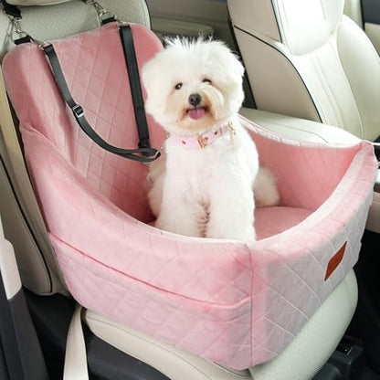WOOAIDAGG Dog Car Seat for Medium Dogs, Pet Travel Bed with Seat Belt Channel, Fully Detachable and Washable, 3 Straps Easy to Install (Pink) - color: Pink