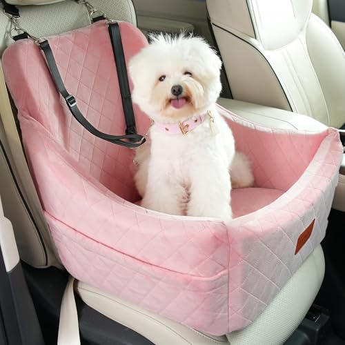 WOOAIDAGG Dog Car Seat for Medium Dogs, Pet Travel Bed with Seat Belt Channel, Fully Detachable and Washable, 3 Straps Easy to Install (Pink) - color: Pink