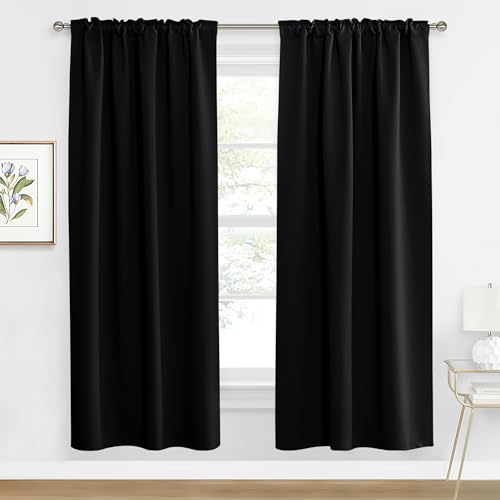 RYB HOME Blackout Curtains for Living Room, Back Tab & Rod Pocket Top Insulating Window Decor for Bedroom Dining Sliding Glass Door Home Office, W 62 x L 84, Black, 2 Panels - color: Black, size: 62"W x 84"L (Pack of 2)