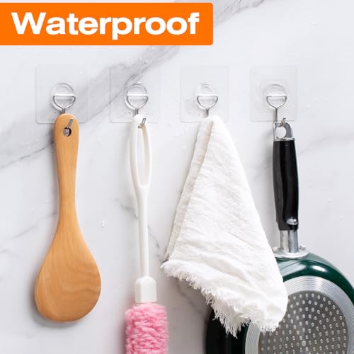 Adhesive Wall Hooks for Hanging Heavy Duty 33lb(Max), Waterproof and Rustproof Transparent Self Adhesive Hooks for Bathroom Kitchen Outdoor and Home Improvement -24 Pack - size: 01-Clear-24Pack