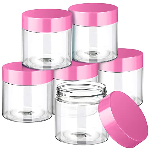 SATINIOR 6 Pack 2 oz Plastic Jars Containers with Lids Wide-mouth Refillable Leakproof Reusable Round Empty Jars for Travel Cosmetic Dry Food Spice Candy Cookie Home Kitchen Organizing(Pink) - color: Pink, size: 2 oz
