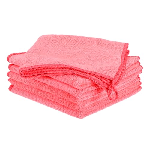 HARFINGTON 6 Pack Microfiber Cleaning Cloth, 10" x 10" Multi-Functional Cleaning Towels Reusable Absorbent Rags with Hook for Car Wash Kitchen Household Window Clean, Rose Red - color: Rose Red, size: 10" x 10"