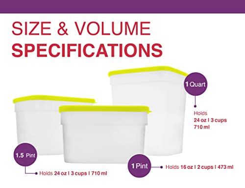 Arrow Freezer Containers, 1 Pint - 10 pk with Lids - Reusable Plastic Food Storage - Prep, Store, Freeze - BPA Free - Dishwasher Safe
