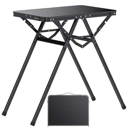JiGiU Folding Table with Metal Mesh Desktop, Grill Table Camping Table with Carry Handle Adjustable Height (9.7", 28", 18.8"), 180lbs Weight Capacity Outdoor Table for Camp, Cooking, BBQ, RV, Picnic