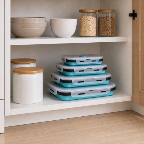 Guyuyii 4 Pack Space-Saving Collapsible Food Storage Containers with Lids | 12/17/27/40 oz Food-Grade Silicone Set for RV, Camping, Meal Prep, Small Kitchens - Microwave/Freezer/Dishwasher Safe - color: blue