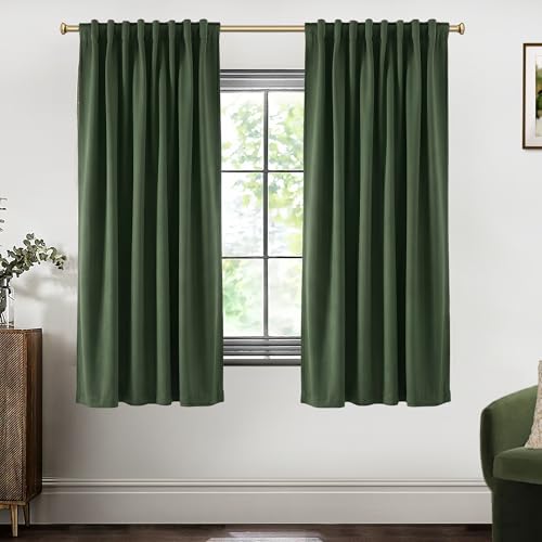 63 Inch Length Olive Green Blackout Curtains for Bedroom, Vintage Earthy Moss Green, Back Tab Rod Pocket Black Out Thermal Insulated Darkening Curtains for Living Room, 52x63 Inch Length, 2 Panels Set - color: Olive Green, size: 52"W x 63"L (Pack of 2)