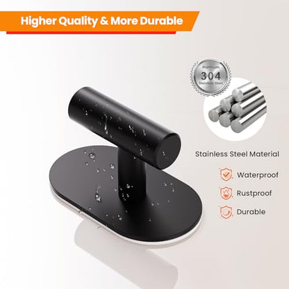 Aikzik Black Adhesive Hooks Heavy Duty, Wall Hooks for Shower, Bathroom, Towel, Coat, Robe, Stainless Steel Hooks for Hanging, Waterproof & Rustproof Sticky Hooks for Walls No Damage- 2 Pack - color: Black