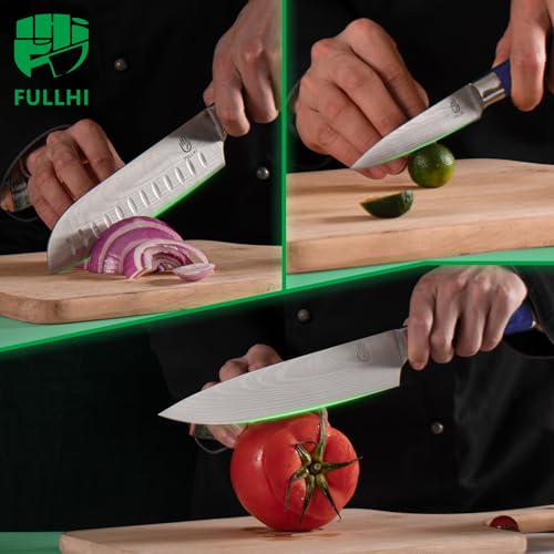 FULLHI Knife Set with Magnetic Knife Block Holder,15pcs Japanese Knives Set, German Stainless Steel chef Knife Set - color: Purple, size: 15 Piece Magnetic Block Knife Set
