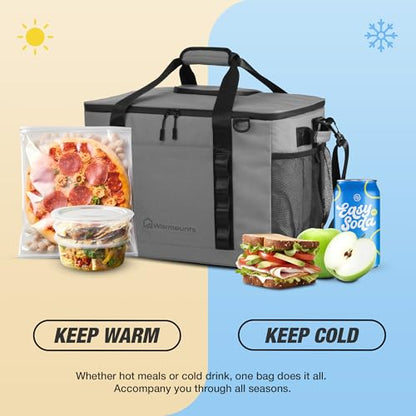 WARMOUNTS Insulated Cooler Bag 48/75 Cans, Soft Sided Portable Lunch Bag Coolers w/Zippered Top, Leak Proof PVC Interlayer, 5-Layer Insulation Large Ice Chest Bag for Travel, Camping, Beach, Picnic - color: Gray