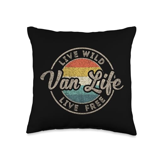 Retro Van Life Gift Vintage Van Dwellers Nomads Van Life Throw Pillow - size: 16x16