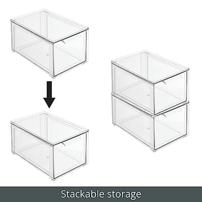 mDesign Plastic Stackable Bathroom Storage with Pull Out Bin Organizer Drawer for Cabinet, Vanity, Shelf, Cupboard, Cabinet, or Closet Organization - Lumiere Collection - 2 Pack - Clear - size: 8 x 12 x 6 (Pack of 2)