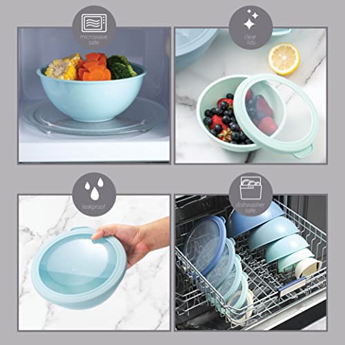 COOK WITH COLOR Mixing Bowls with TPR Lids - 12 Piece Plastic Nesting Bowls Set includes 6 Prep Bowls and 6 Lids, Microwave Safe (Blue) - color: Blue TPR Lids