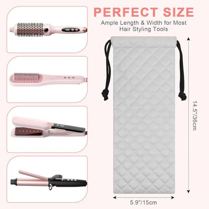 Professional Hot Hair Tools Organizer Cover Bag Heat Resistant Travel Drawstring Storage Case Pouch for Curling Iron, Flat Iron, Hair Straightener and Styling Tool(14.2" x 5.9") - color: Grey