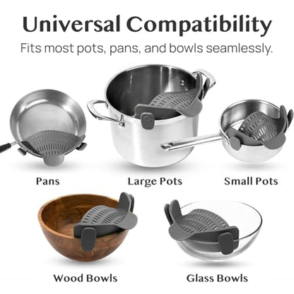 Kitchen Gizmo Snap N' Strain - Silicone Pasta Strainer Clip-On for Pots and Pans - Heat Resistant Colander for Vegetables and Noodles - Kitchen Gadgets for Cooking - Space-Saving Design - Gray - color: Gray
