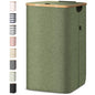 BALEINE Laundry Hamper with Lid, Tall Laundry Baskets with Bamboo Pull Handles, Large Laundry Bin with Internal Support (26 Gal/100L, Green) - color: Green, size: 100 liters