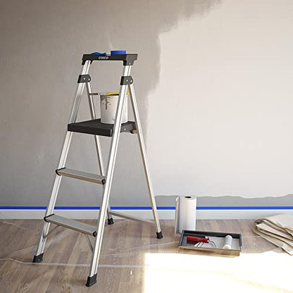 Cosco 3-Step Lightweight Aluminum Folding Step Ladder with Non-Marring Leg Tips, Slip-Resistant Platform, ANSI Rated 225 lbs, Home Furniture and Furnishings - style: 3 Step