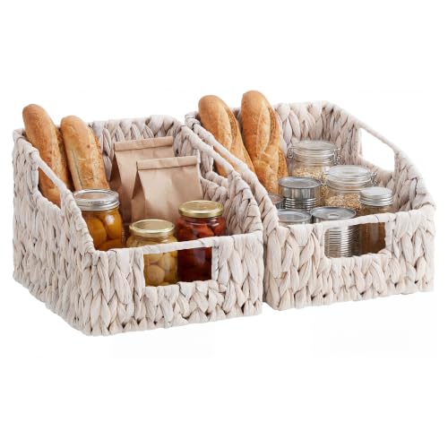 StorageWorks Pantry Baskets for Organizing, Wicker Baskets with Handles, Woven Baskets for Pantry Storage, Water Hyacinth Storage Basket for Shelves, White, 2-Pack - color: White(Water Hyacinth), size: 2x 8½"L x 10"W x 7½"H