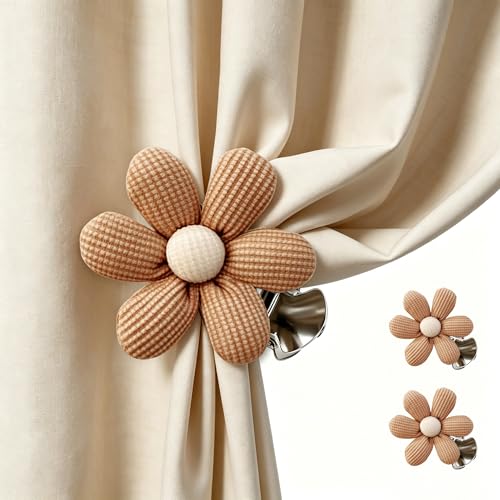 SRG Curtain Tiebacks for Curtains 2 Pack, Decorative Curtain Holdbacks for Drapes, Handmade Tie Backs No Drilling for Home Bedroom Window Decor – Cotton Flower Brown - color: Cotton Flower Brown