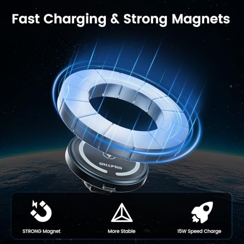 OHLPRO for MagSafe Cup Holder Car Mount Charger for iPhone 17, 15W Fast Charging Magnetic Cupholder Phone Mount, Compatible with iPhone 16 15 14 13 12 Series, for Kids Road Trip Essentials - color: Gray