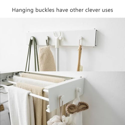 Clothes Drying Rack, Laundry Hanger Dryer Rack, Wall Mounted Drying Rack for Laundry, Foldable Drying Rack Indoor Outdoor,19.7" Wide,4 Aluminum Rods with Hooks, 40 lb Capacity (White 19.7" Hooks) - size: 19.7 Inch with hooks
