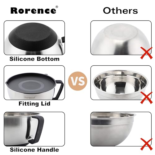 Rorence Stainless Steel Mixing Bowls Set: Metal Mixing Bowl with Lids and Handles Non-slip Silicone Bottom Nesting Bowls for Kitchen Set of 3 - color: Black Set
