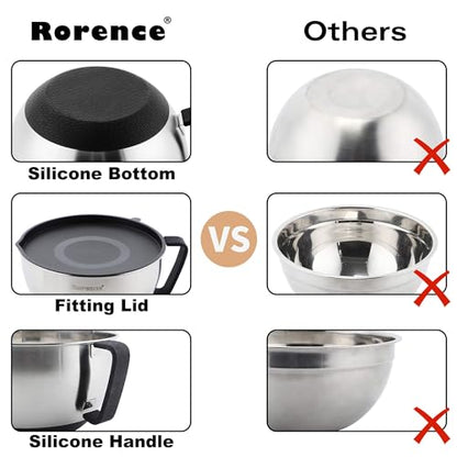 Rorence Stainless Steel Mixing Bowls Set: Metal Mixing Bowl with Lids and Handles Non-slip Silicone Bottom Nesting Bowls for Kitchen Set of 3 - color: Black Set