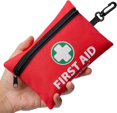 General Medi Mini First Aid Kit, 150 Piece Small First Aid Kit - Includes Emergency Foil Blanket, Scissors for Travel, Home, Office, Vehicle, Camping, Workplace & Outdoor (Red) - size: 150 Pieces