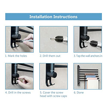 Space Saving Towel Rack JSVER Black Space Saving Towel Holder, Towel Rack Wall Mounted, Swivel Hand Towel Holder, 6-Arms Towel Bar, Towel Racks for Bathroom - color: Black 6 Arms