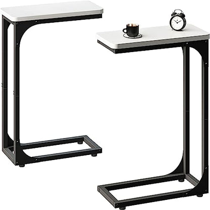 QEEIG Narrow C Shaped Side Table Set of 2 Living Room Sets Slim Couch Tray Tables Skinny Thin Small Modern 7 inch Width, White and Black (017-18WB) - color: D. White & Black, size: 7.1" Width