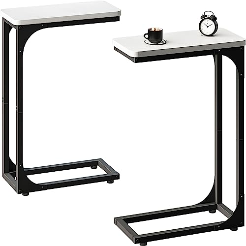QEEIG Narrow C Shaped Side Table Set of 2 Living Room Sets Slim Couch Tray Tables Skinny Thin Small Modern 7 inch Width, White and Black (017-18WB) - color: D. White & Black, size: 7.1" Width