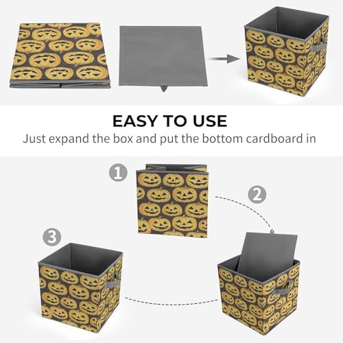 Pumpkin Faces Pattern Foldable Storage Box with Handle Organizer Containers for Home Office Clothes Office Supplies - color: style-2