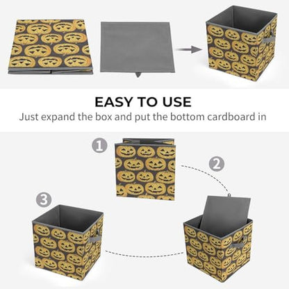 Pumpkin Faces Pattern Foldable Storage Box with Handle Organizer Containers for Home Office Clothes Office Supplies - color: style-2