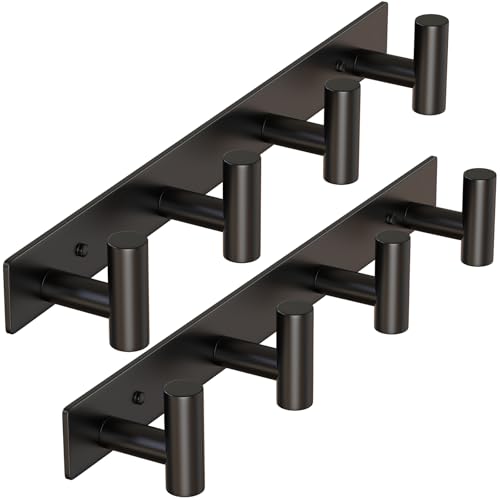 HUFEEOH 2 Pack Coat Rack Wall Mount, Stainless Steel T Shaped 4 Hooks Coat Hooks for Bathroom, Heavy Duty Wall Hooks Towel Hooks for Hanging, Black Towel Rack Purse Hanger for Mudroom Entryway - color: Black, size: 2 Pack "T" shape 4 hooks