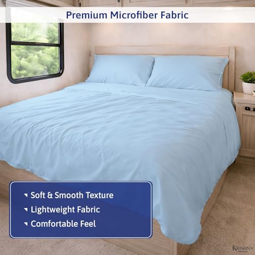 KRISHNA Premium Sheet Set Queen Size 60"x80", Microfiber Bed Sheets Ultra-Soft, Wrinkle-Resistant, Fits Upto 12 Inch Deep Mattress, Light Blue Solid - color: Light Blue, size: Queen - 60” x 80”