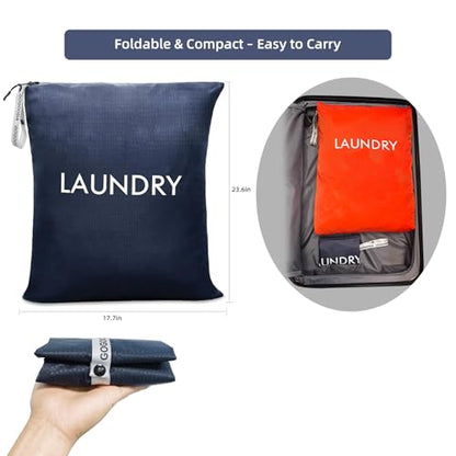 GOGOODA Travel Laundry Bags – Packable & Splash-Resistant Clothes Organizer with Handle | Lightweight, Foldable & Space-Saving for Suitcase, Gym, Beach & Business Trips (Navy Blue & Green) - color: Navy Blue & Green