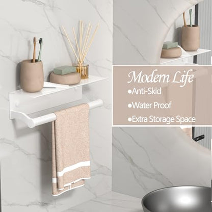 White Paper Towel Holder Wall Mount with Shelf for Bathroom, Matte White Adhesive Hand Towel Holder for Bathroom Kitchen RV - color: White General