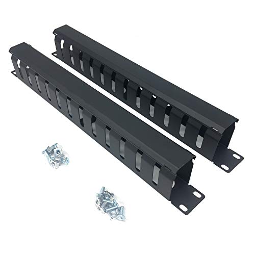 2 Pack- Metal 1U 19 Inch Cable Manager 12 Big Slots Horizontal Rack Mount Wire Organizer Cable Management System with Cover and Mounting Screws for 19" Network Cabinet(1UCM12S2PC)