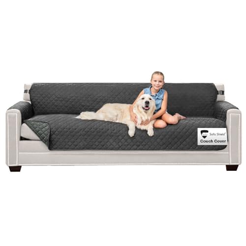 Sofa Shield® Couch Slip Covers for Dogs, Reversible Furniture Protector with Strap, Stain and Tear Resistant Cushion Cover, 88 inch Seat, Machine Washable Slipcover Dog Pets Cats, Charcoal - color: Charcoal/Charcoal, size: Couch Sofa XXL