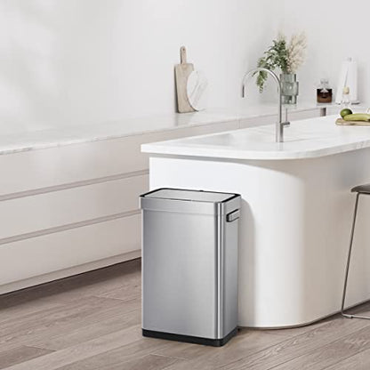 EKO Deluxe Mirage-T 50 Liter / 13.2 Gallon Touchless Rectangular Motion Sensor Trash Can, Matte Stainless Steel Finish - size: Deluxe 50L - Stainless Steel