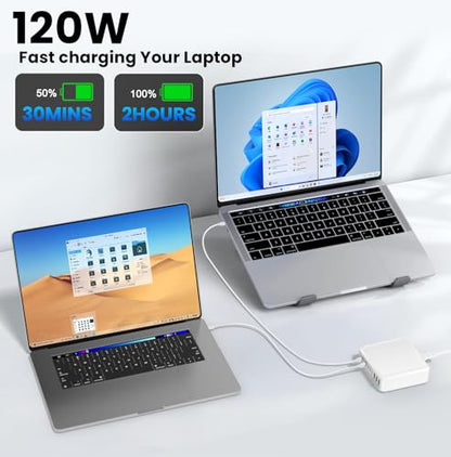 780W USB C Charger Block Fast 10-Port USB C Charging Station GaN PD 120W Laptop Charger Adapter for MacBook Pro/Air, DELL, iPad, iPhone, Samsung Galaxy White - color: White