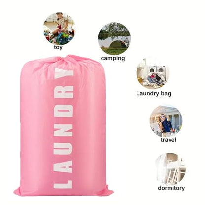 2 Pack XL Travel Laundry Bag, Dirty Clothes Organizer with Drawstring, Large Enough to Hold 4 Loads of Laundry， Easy Fit a Laundry Hamper or Basket，24" x 36" - color: Grey&+Pink