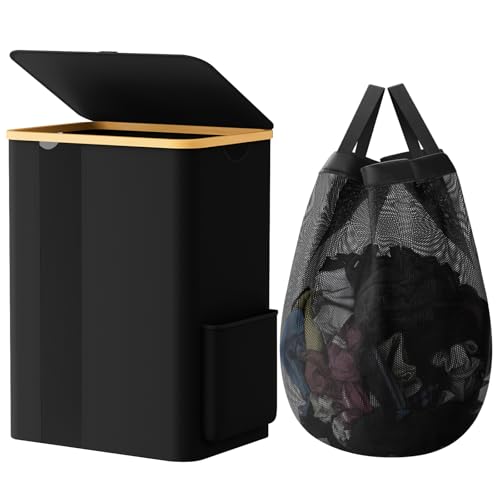 BlissTotes Laundry Basket with Lid, 80L Clothes Laundry Hamper with Handles and Removable Laundry Bag, Breathable Design Hamper with Lid for Bedroom, Bathroom, Dorm, Laundry Room - Black - color: Black, size: 80l