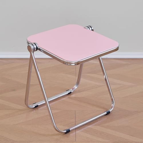 16.2"×14.1" Acrylic Folding Side Table, Portable Lightweight End Table, Sturdy Metal Frame and No Assembly Required, Space-Saving Design for Living Room, Bedroom and Small Room, Pink - color: Pink
