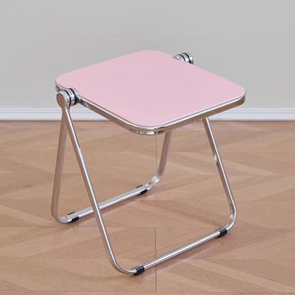 16.2"×14.1" Acrylic Folding Side Table, Portable Lightweight End Table, Sturdy Metal Frame and No Assembly Required, Space-Saving Design for Living Room, Bedroom and Small Room, Pink - color: Pink