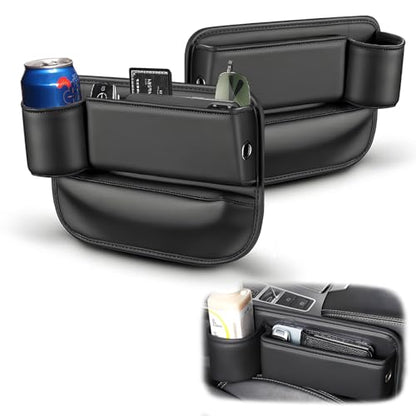 Car Seat Gap Filler Organizer, Universal Premium Leather Seat Organizer with Cup Holder, Seat Gap Storage Box with Bottle Holder, Car Gap Bag Front Center Console Seat (Driver+Passenger 2 Pack) - size: Driver + Passenger Side