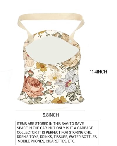 Car Trash Can, Durable Hanging Car Trash Garbage Bag, Cute Automotive Garbage Cans Organizer, Retro White Flowers - color: Retro White Flowers