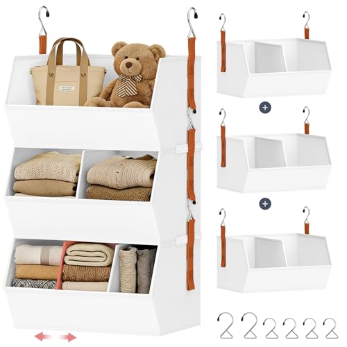 Hanging Closet Organizer Extra Large, Clothes Hanging Shelves for Closet with Divider, Collapsible Closet Storage System, Fabric Storage Bins for Home, Dorm, Rv, Sweaters, Handbags, Underwear, Sock - color: White, size: 15.75 × 12.20 × 9.44. - 3 Pack