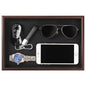 Wooden Valet Tray with Leather Base - Nightstand Catchall Organizer for Cologne, Perfume, Keys, Wallet, Phone, Watch, Jewelry & Sunglasses (Black) - color: Black